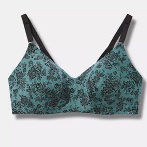 Torrid NWT 40DD Dream Wire-Free Bra Luscious lace Print baltic green black